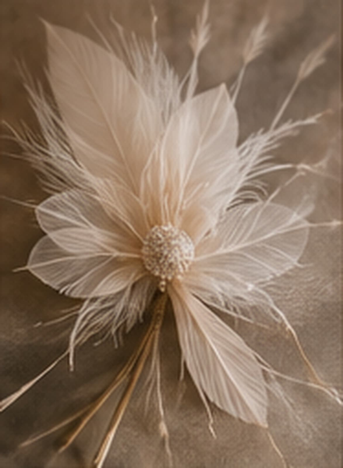 Étude d’une coiffe en plumes et tulle ivoire.